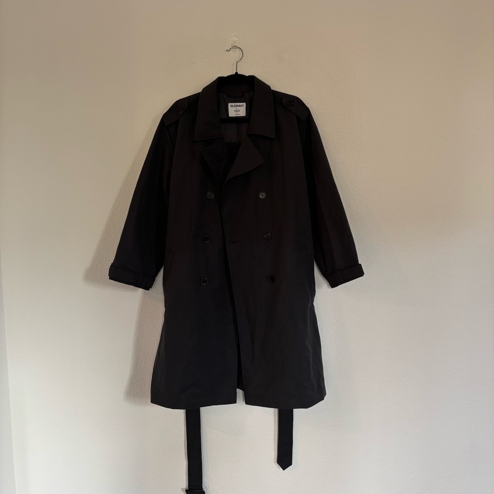 Old Navy Petite XL Water Resistant Tie Belt Trench Coat Panther Dark Gray - Picture 4 of 10